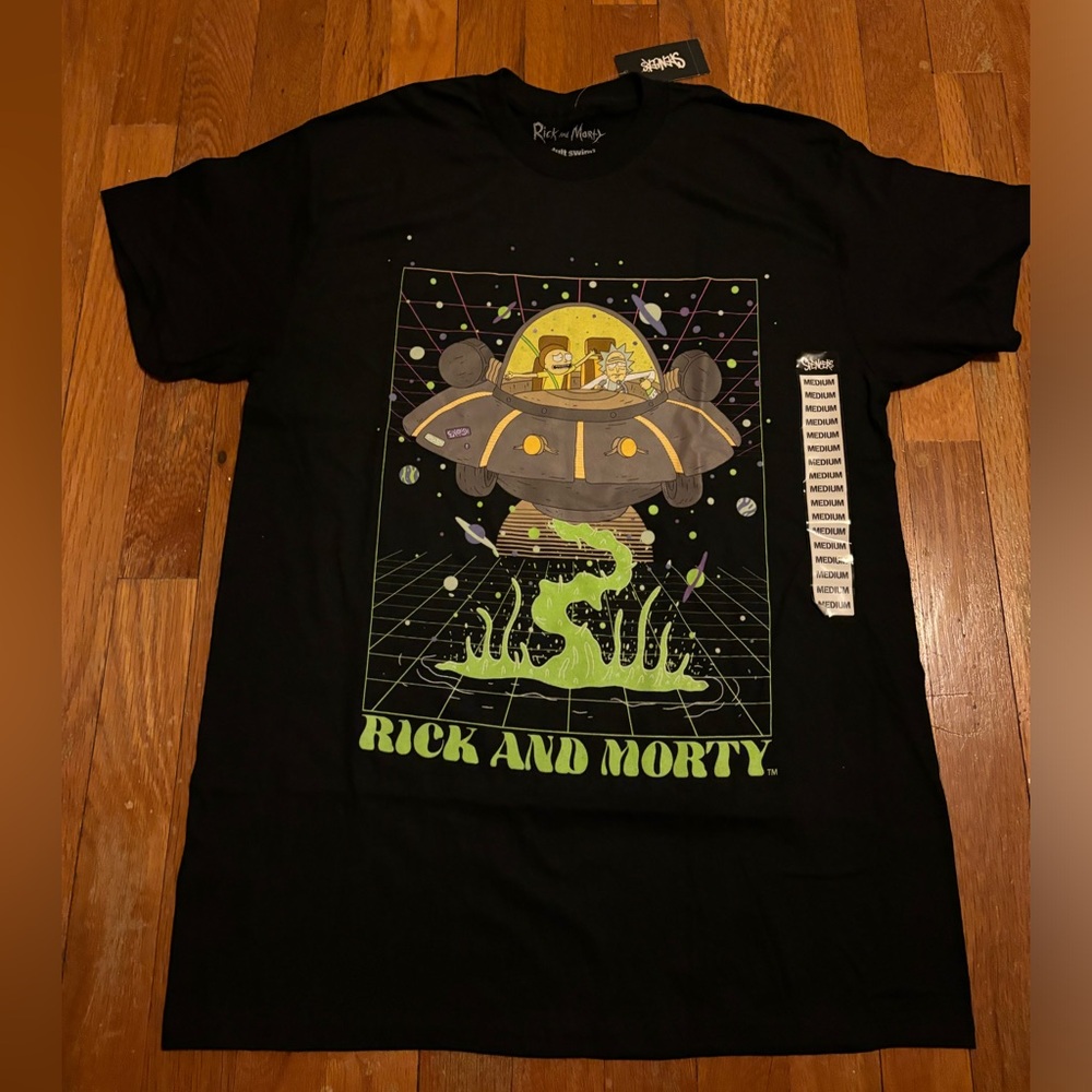 Rick and Morty Outer-Space UFO Planet Spaceship Dumping Galaxy T-Shirt M…